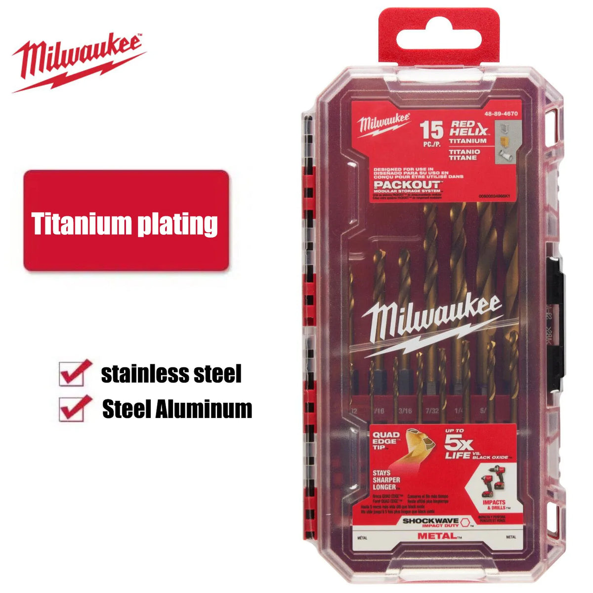 Milwaukee 15PC Titanium Drill Bit Set - Impact Duty Tool Accessories
