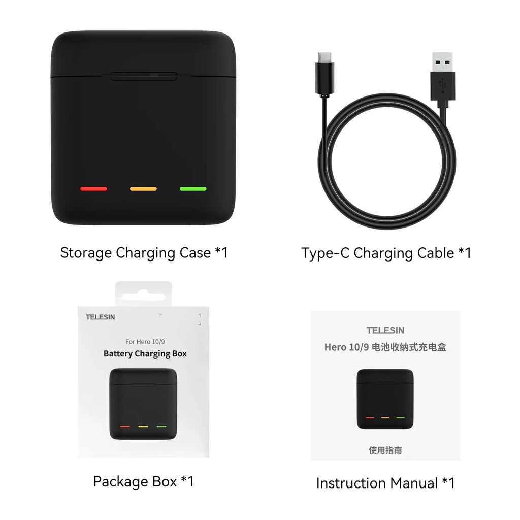 TELESIN Fast Charging Charger for GoPro Hero 12/11/10/9 - Power Up!