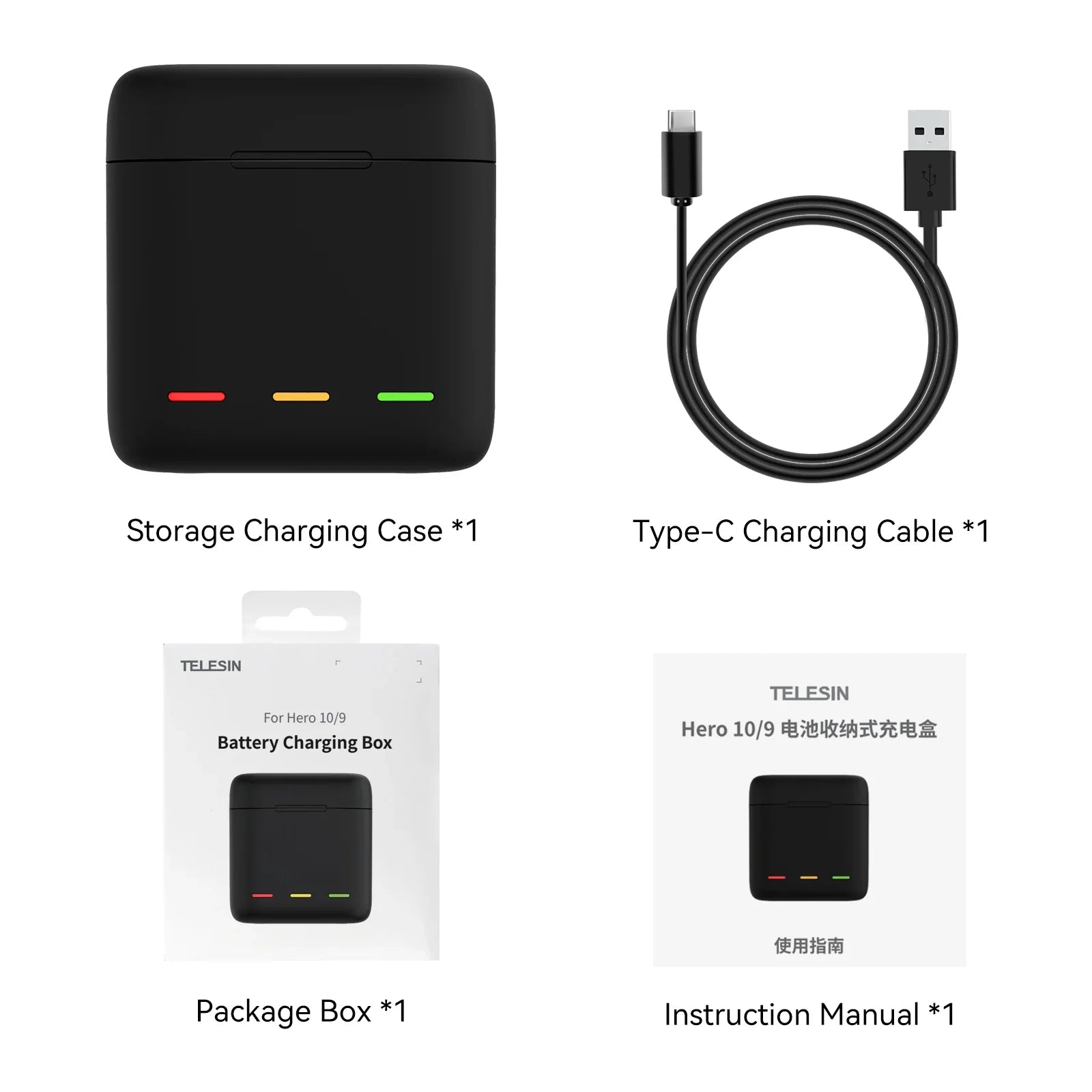 TELESIN Fast Charging Charger for GoPro Hero 12/11/10/9 - Power Up!
