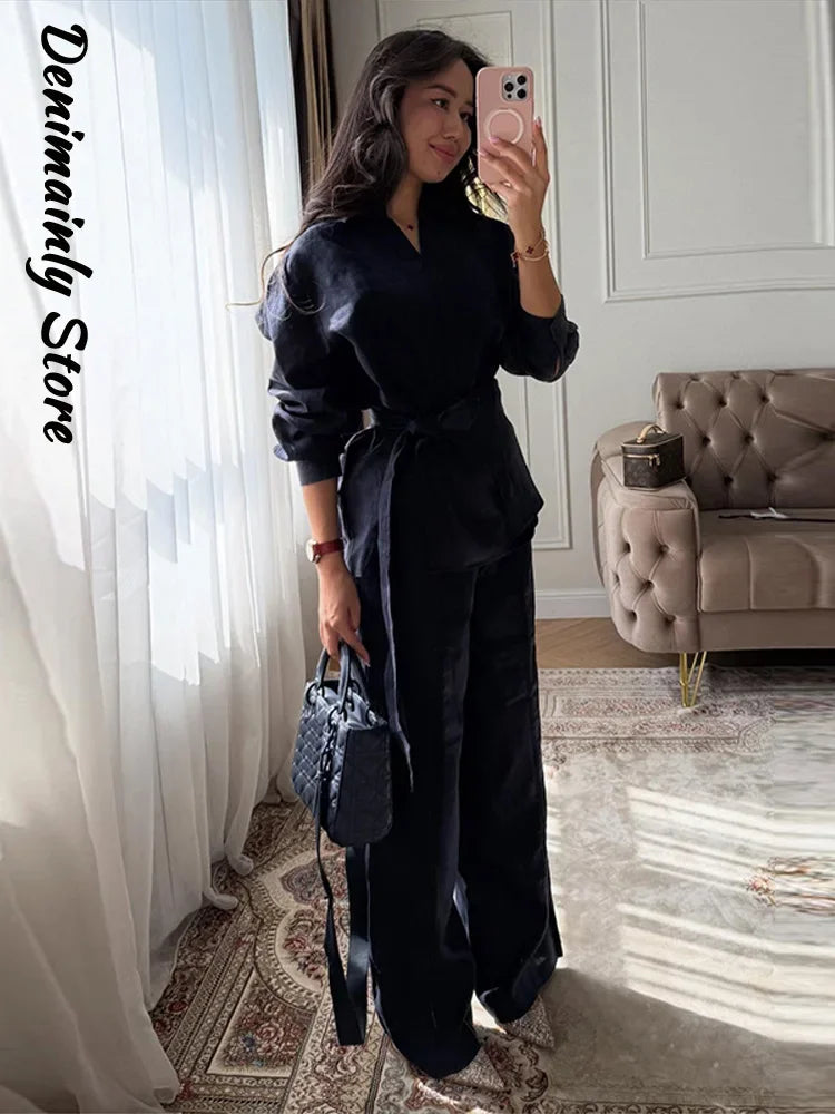 Chin.Sweety Women's Casual Linen Pants Set - Stylish & Comfortable