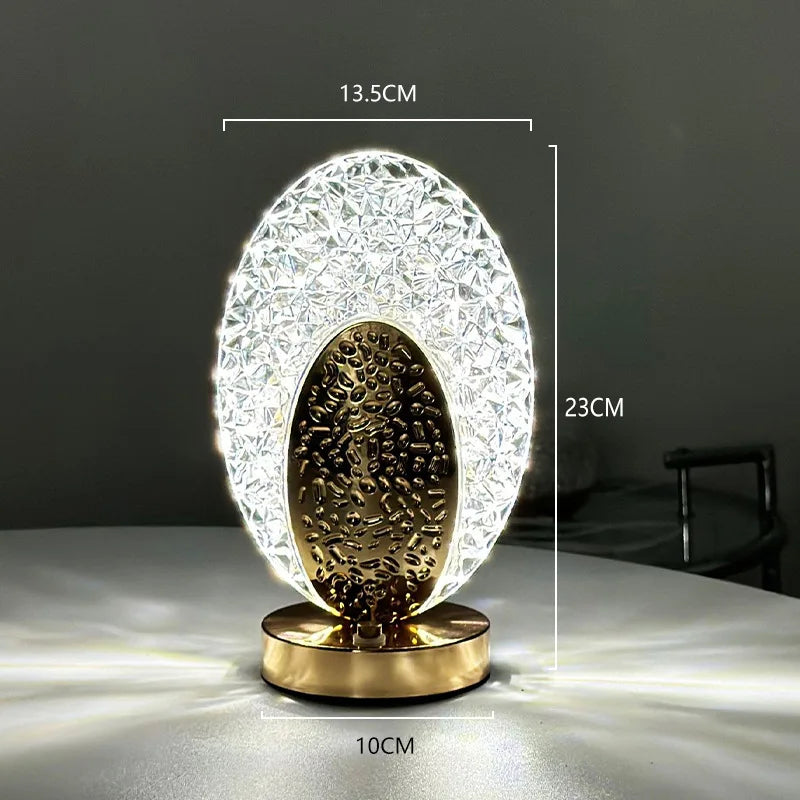 Stylish Modern Crystal Table Lamp with Touch Control & USB Charging