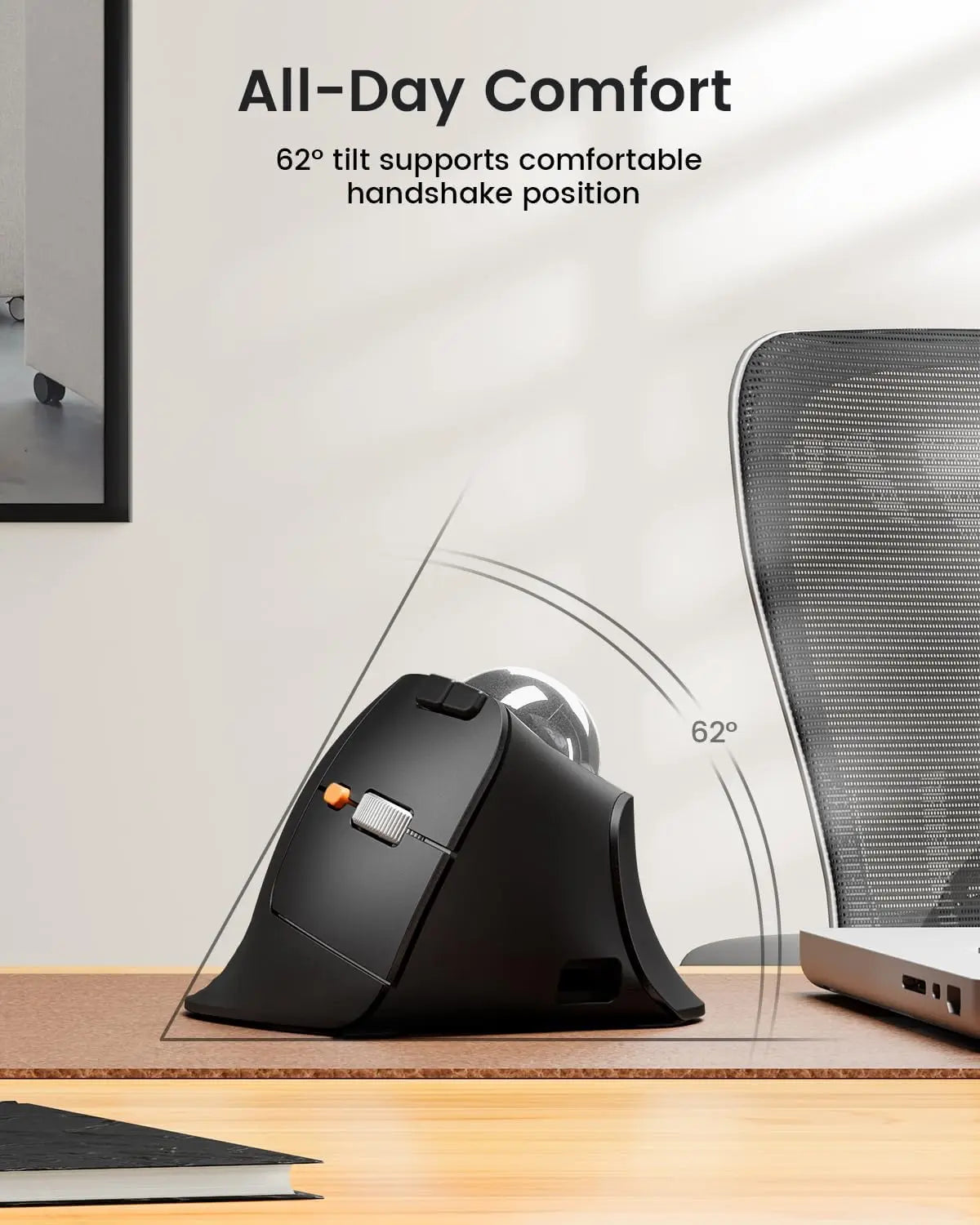 ProtoArc Ergonomic Vertical Trackball Mouse - Wireless & Rechargeable
