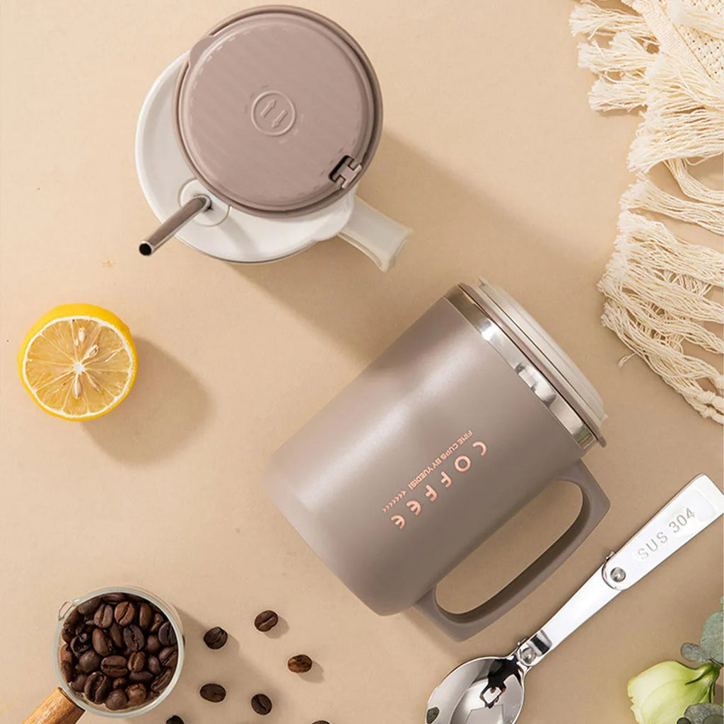 Double Wall Insulated Coffee Mug with Spoon - 304 Stainless Steel