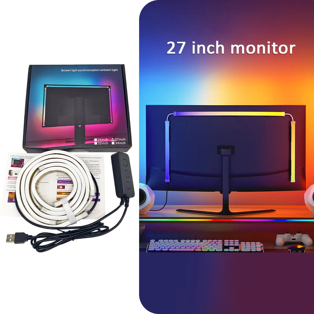 RGB LED Monitor Backlight Strip - Sync Lighting for 24-34" Displays