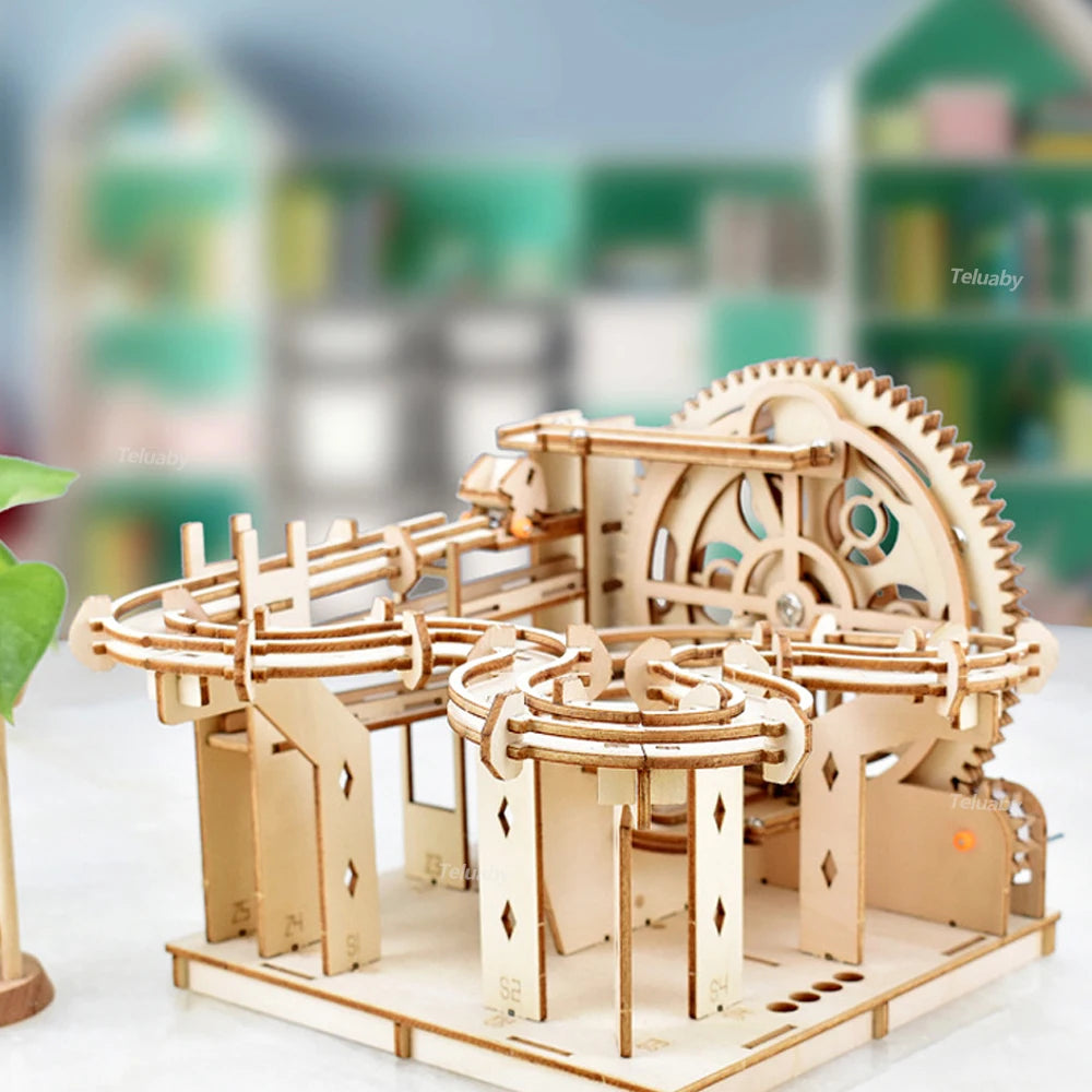 3D Wooden Puzzle Marble Run Set - DIY Mechanical Model Kit for All Ages