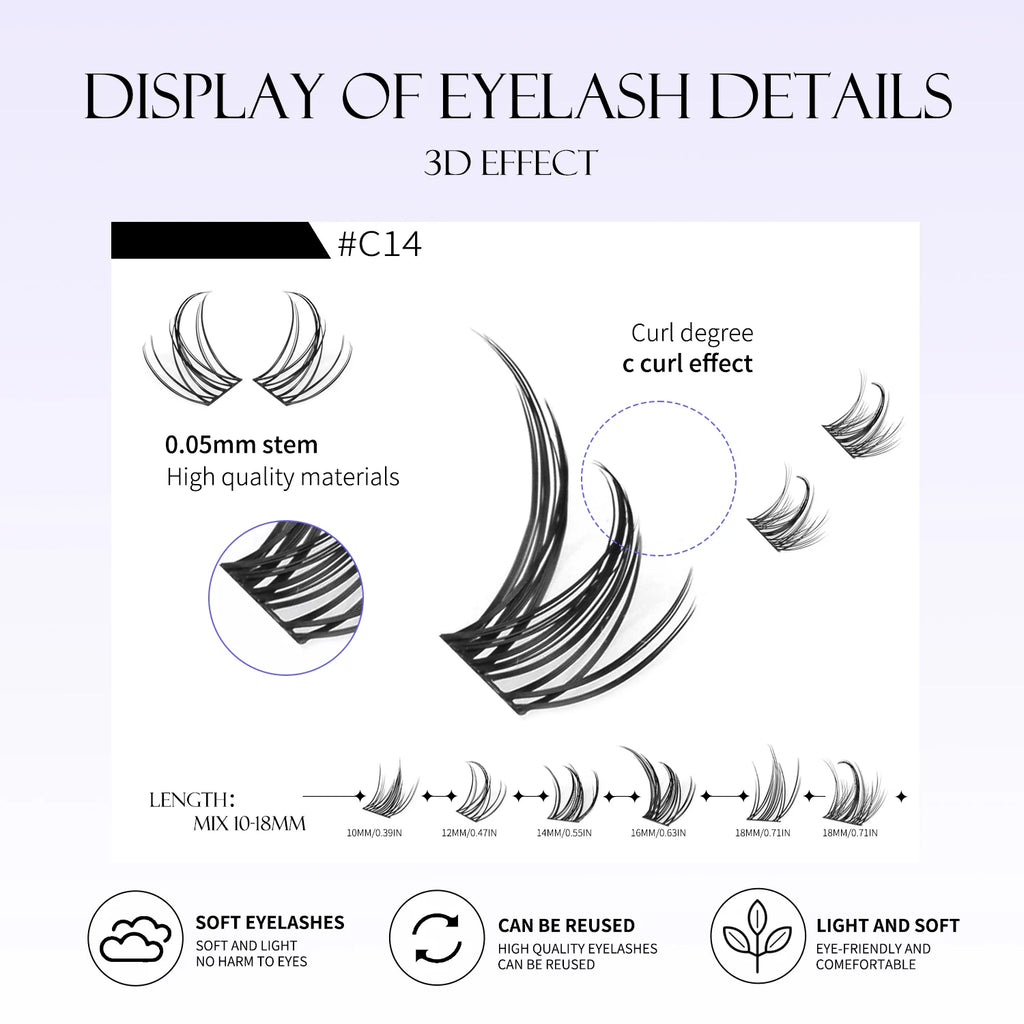 GROINNEYA Natural Cluster Lashes - 320 Pcs Volume Mixed Tray