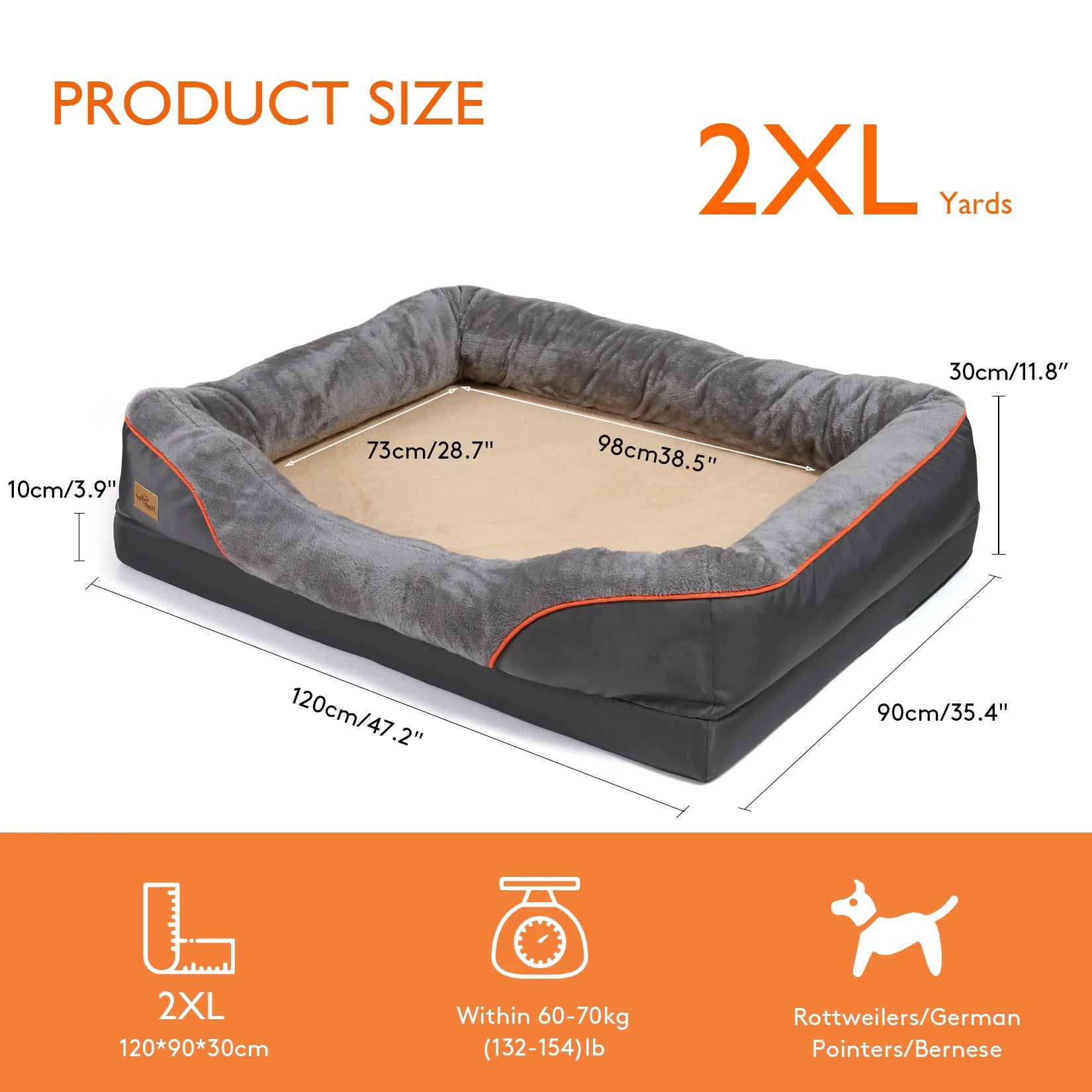 Jumbo Orthopedic Dog Bed - Waterproof Memory Foam Pet Sofa with Bolster
