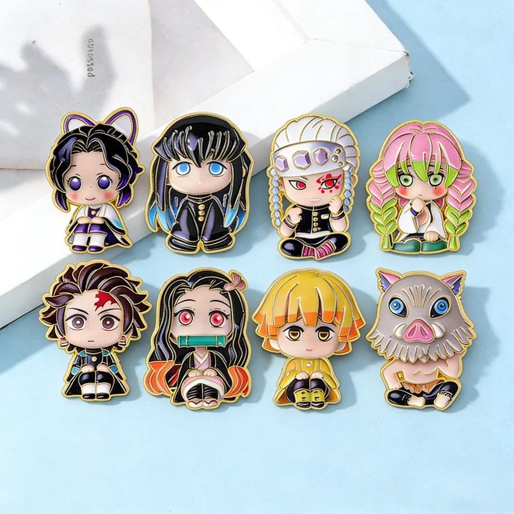 8Pcs Demon Slayer Enamel Brooch Pins for Anime Cosplay & Gift