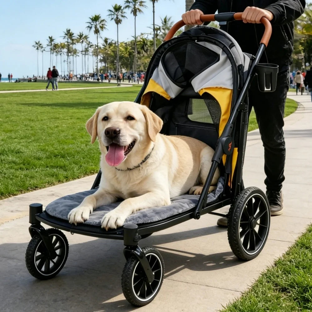 Foldable Dog Stroller - Comfortable Pet Travel Carrier for All Breeds