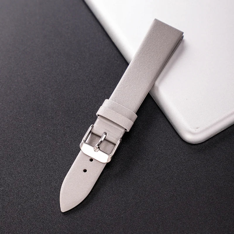 Stylish Leather Watch Strap 12-22mm with Stainless Steel Buckle