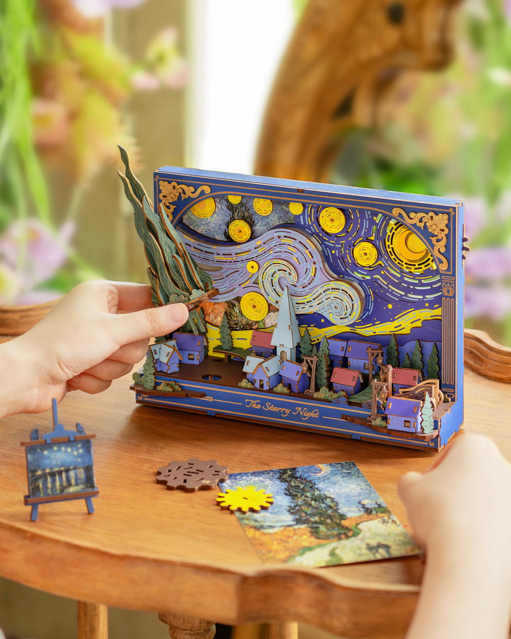 Robotime Starry Night 3D Wooden Puzzle with LED Light - DIY Desk Decor