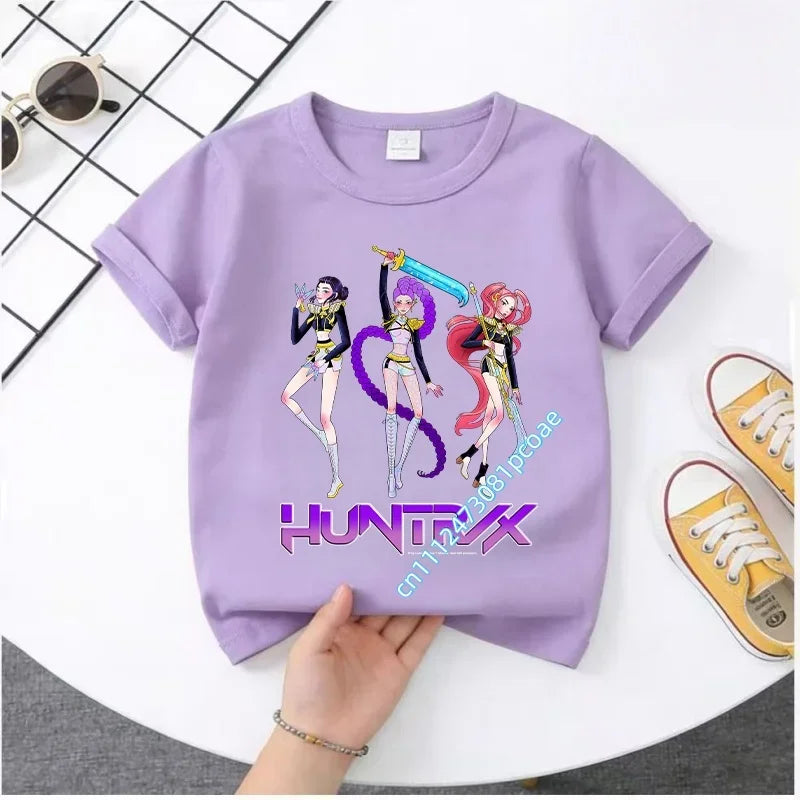 Cute Kpop Demon Hunters T-Shirt for Kids | Short Sleeve Cotton Tee