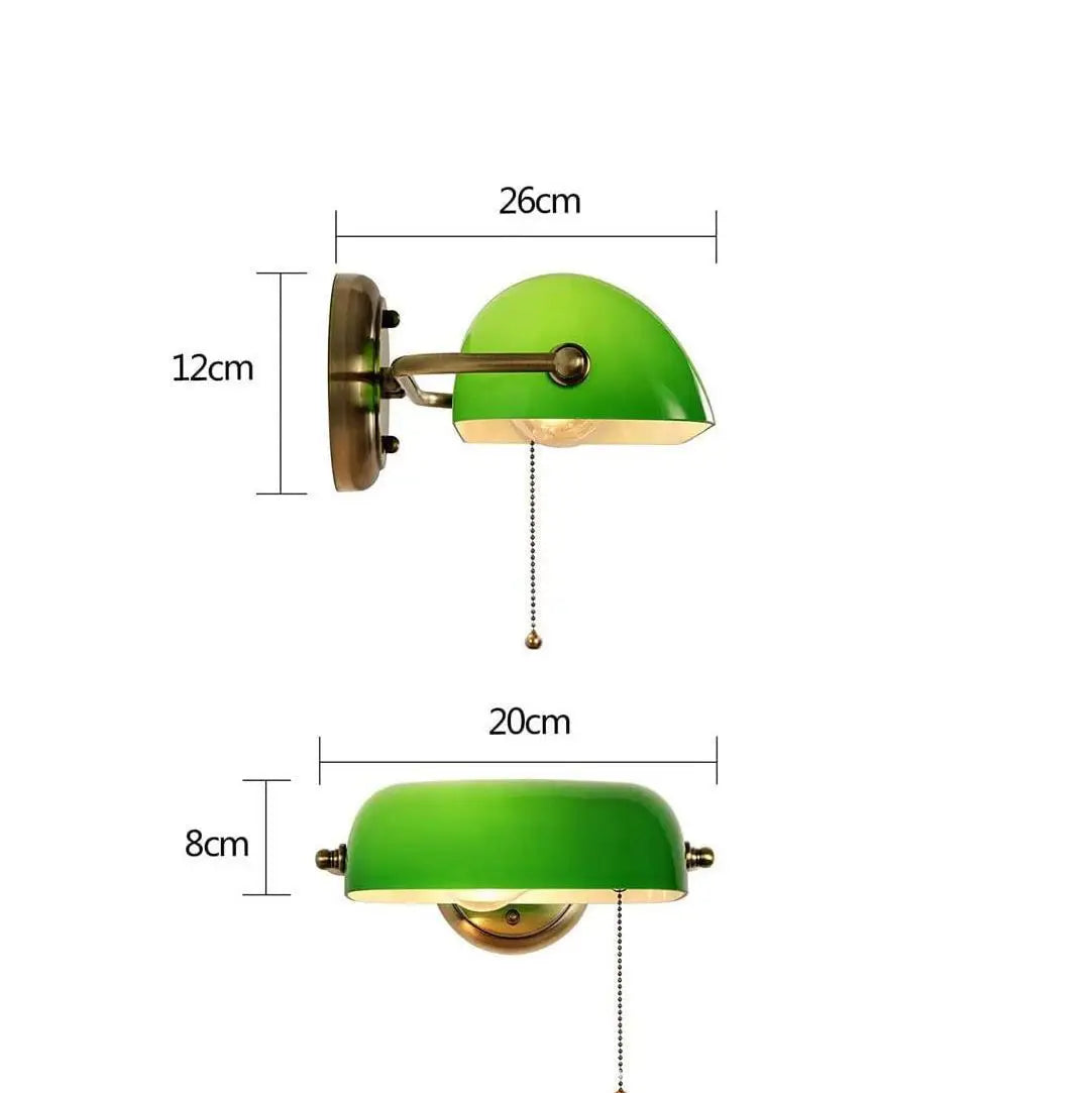Adjustable Green Glass Wall Sconce with Pull Chain for Classic Decor