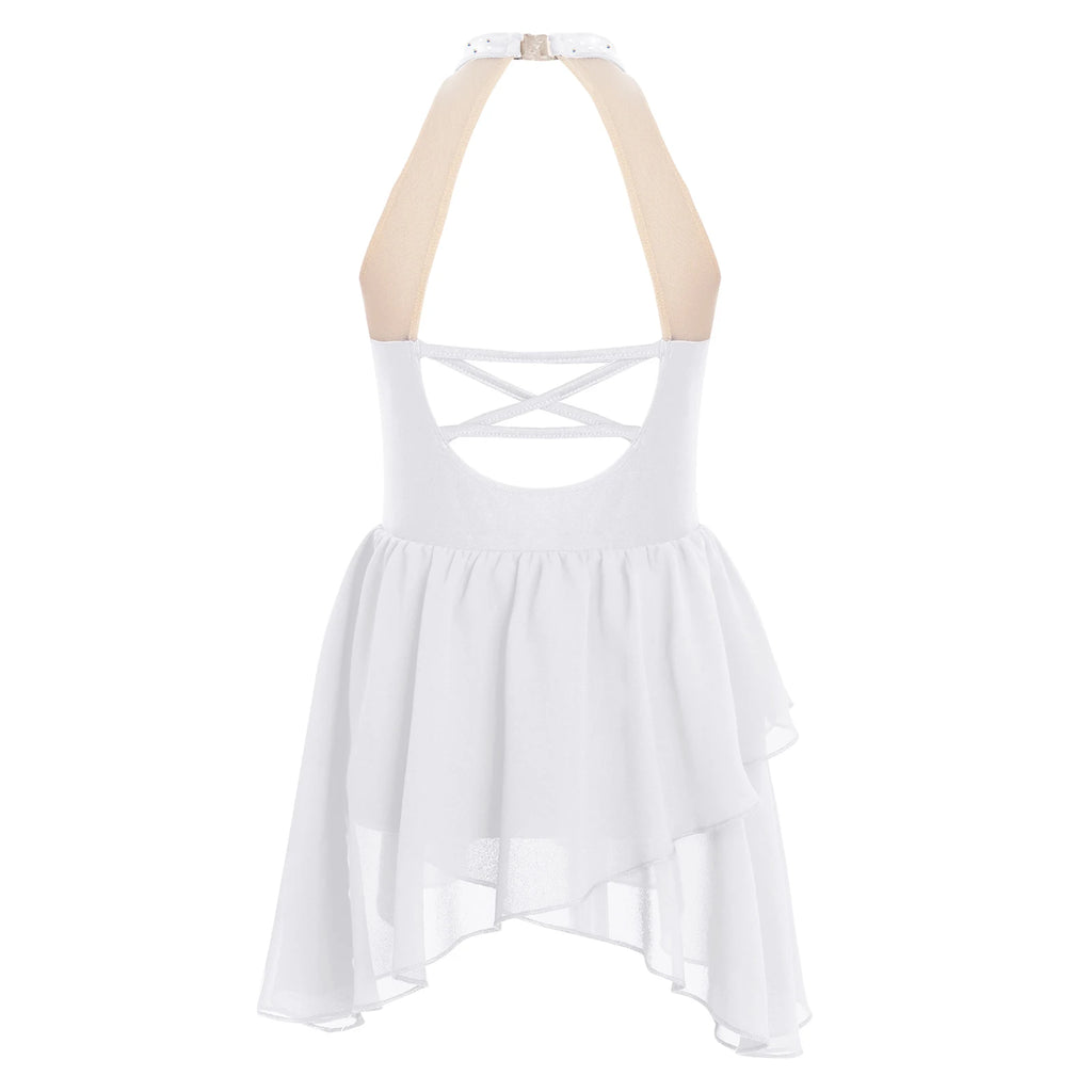 Rhinestone Dance Dress for Girls - Sleeveless Gymnastics Leotard