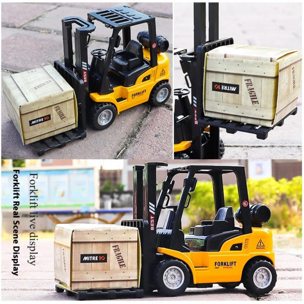 Durable Alloy Pull-Back Forklift Toy Truck with Pallet & Cargo