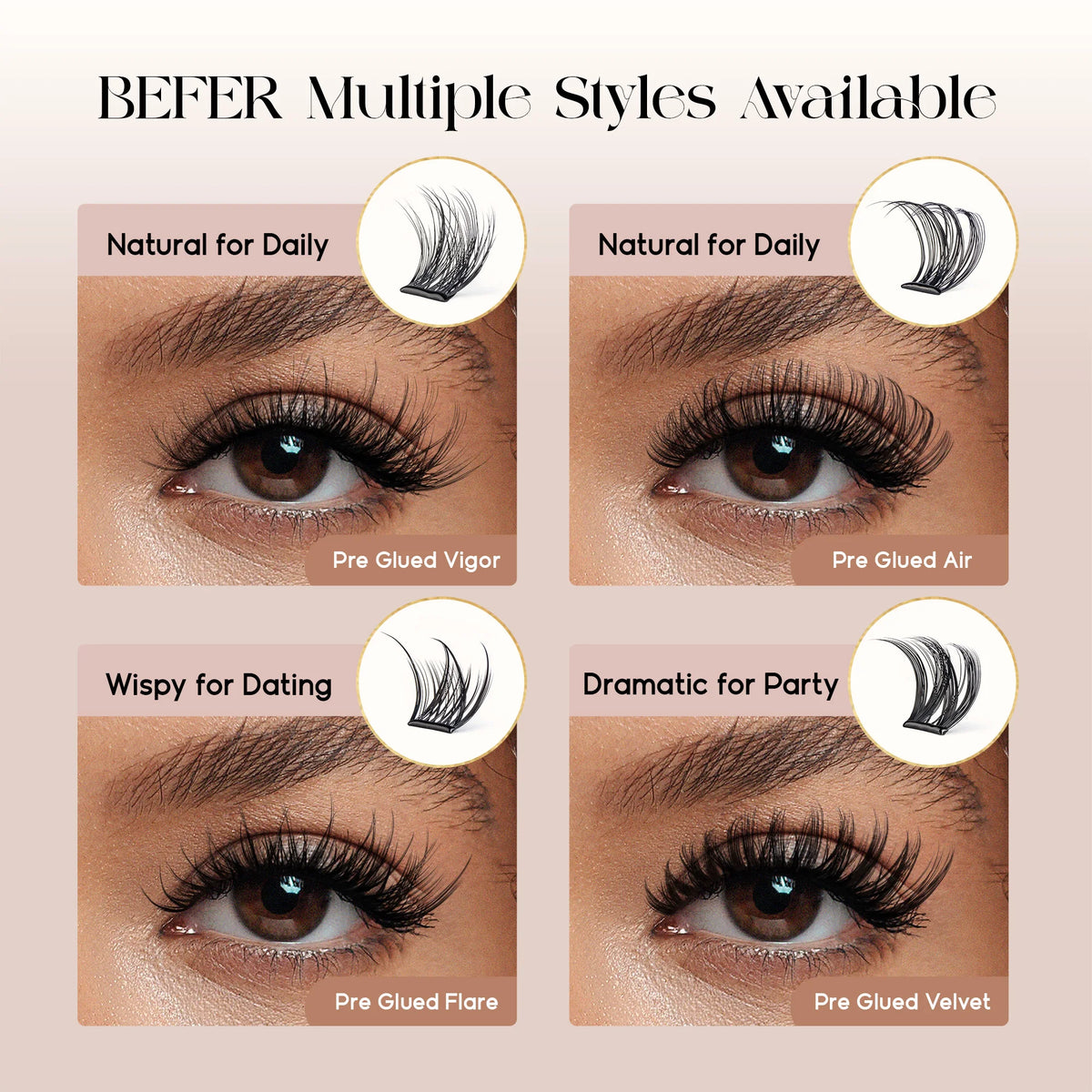 Befer No-Glue Self-Adhesive Lash Clusters - 120 Fluffy Eyelashes