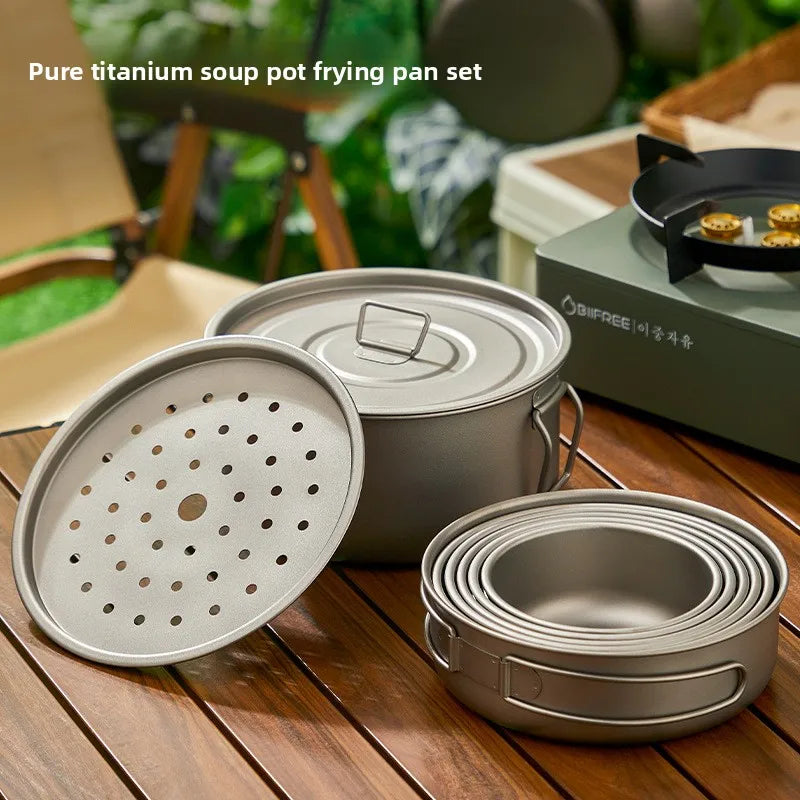 Ultra-Light Titanium Camping Pot Set - Portable & Foldable Gear