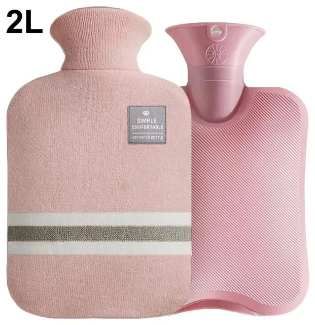 Durable Hot Water Bottle with Knitted Cover for Pain Relief - 1L/2L