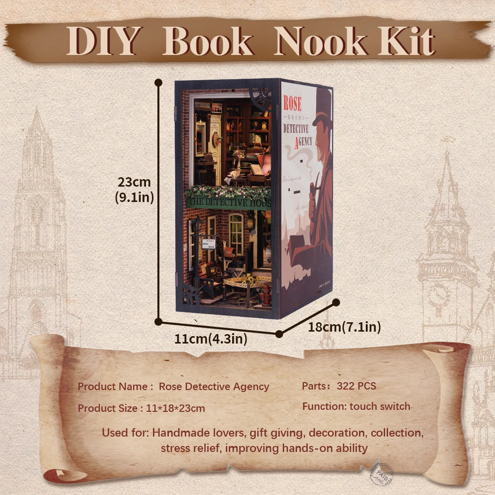 CUTEBEE DIY Book Nook 3D Puzzle Miniature with LED & Dust Cover