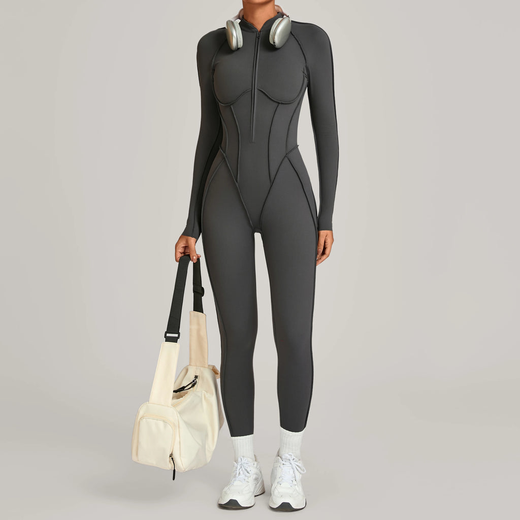 ZEEHOOH Women's High Elasticity Yoga Zipper Bodysuit