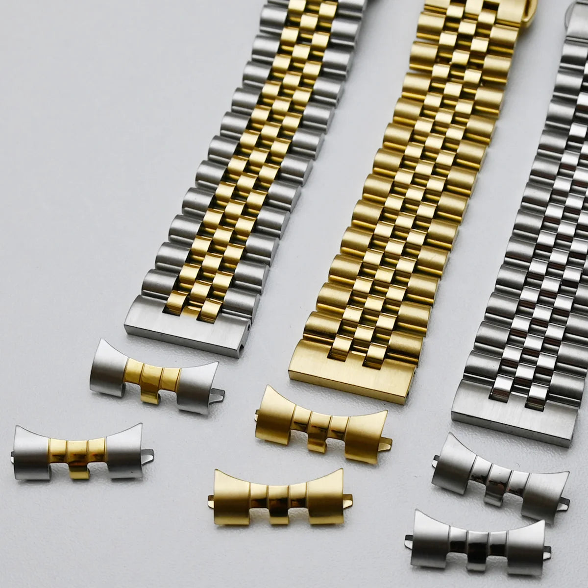 Curved End Stainless Steel Watch Band - 18mm to 22mm Sizes