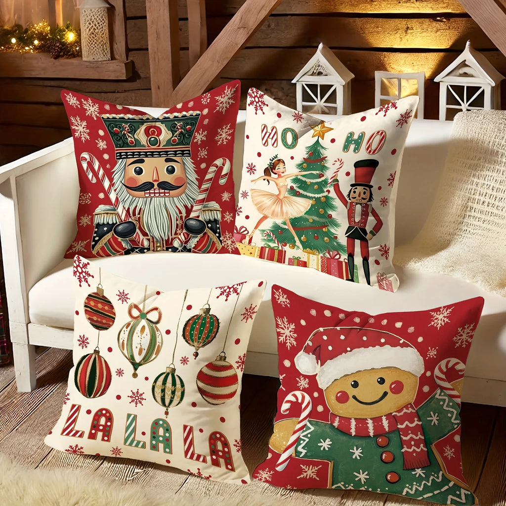Festive Christmas Pillowcases: Nutcracker & Gingerbread Design
