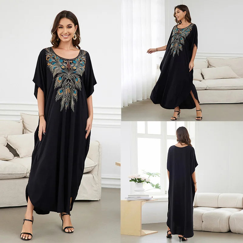 Stylish V Neck Swim Cover Up for Women - Embroidered Kaftan Dress