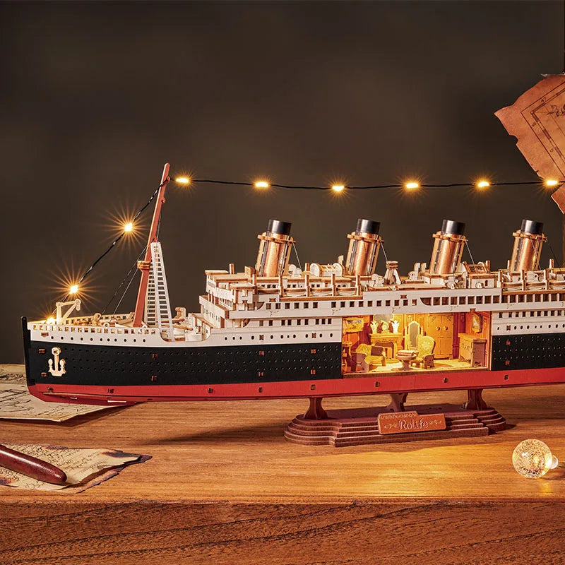 Luxury 3D Cruise Ship Puzzle Kit with LED Lights - Nautical Decor