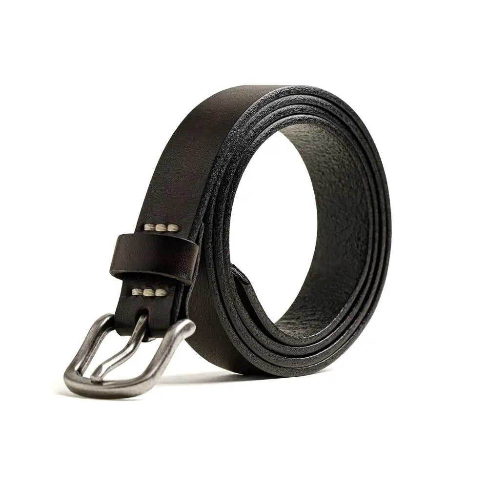 MADEN Men's Retro Leather Belt - Stylish Black Cowhide Accessory