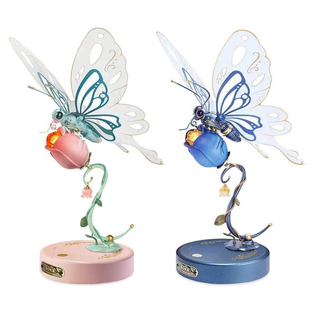 ROKR Mechanical Species Butterfly 3D Puzzle with Golden Rose Lights