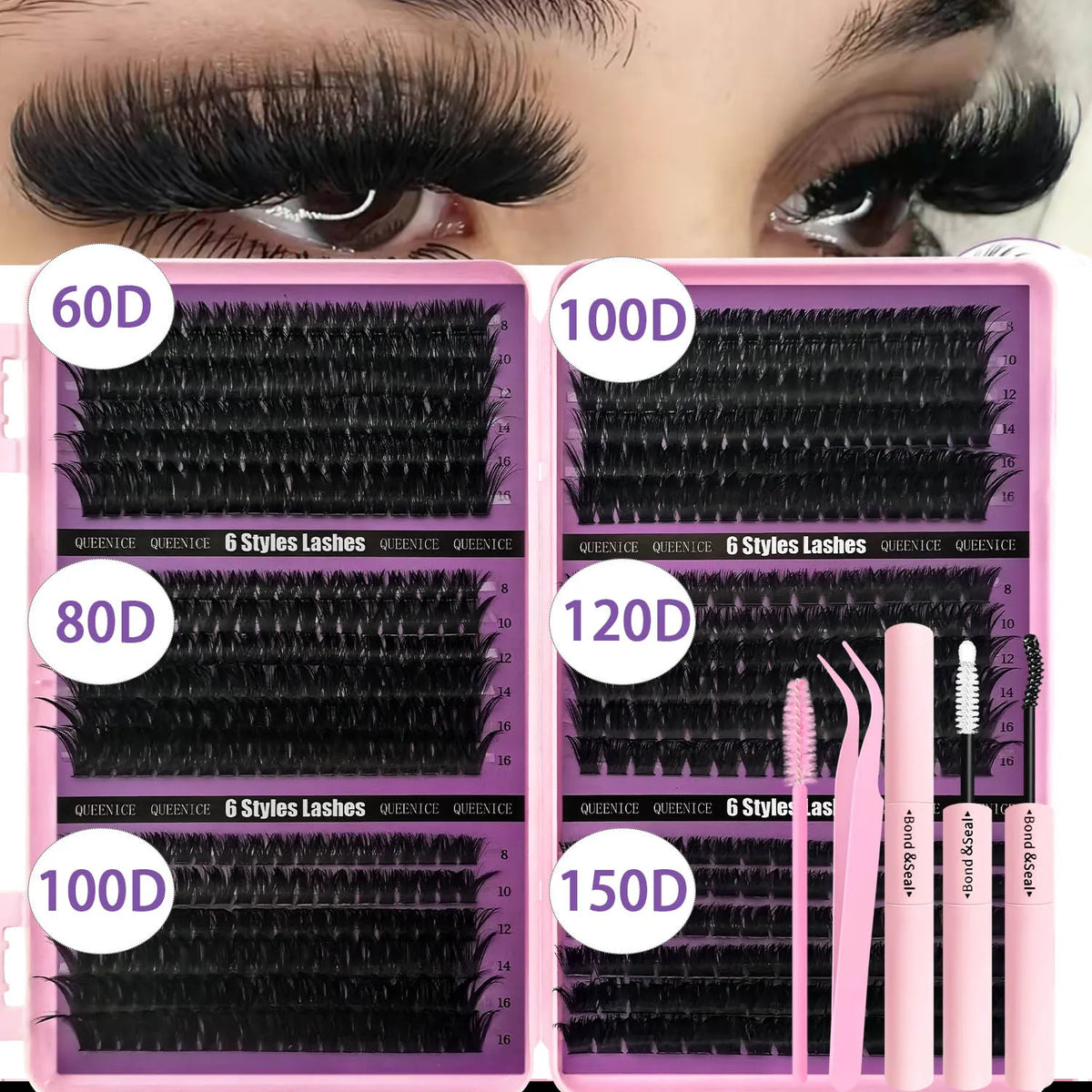 QUEENICE DIY Cluster Lashes - Fluffy Cat Eye Eyelash Extensions