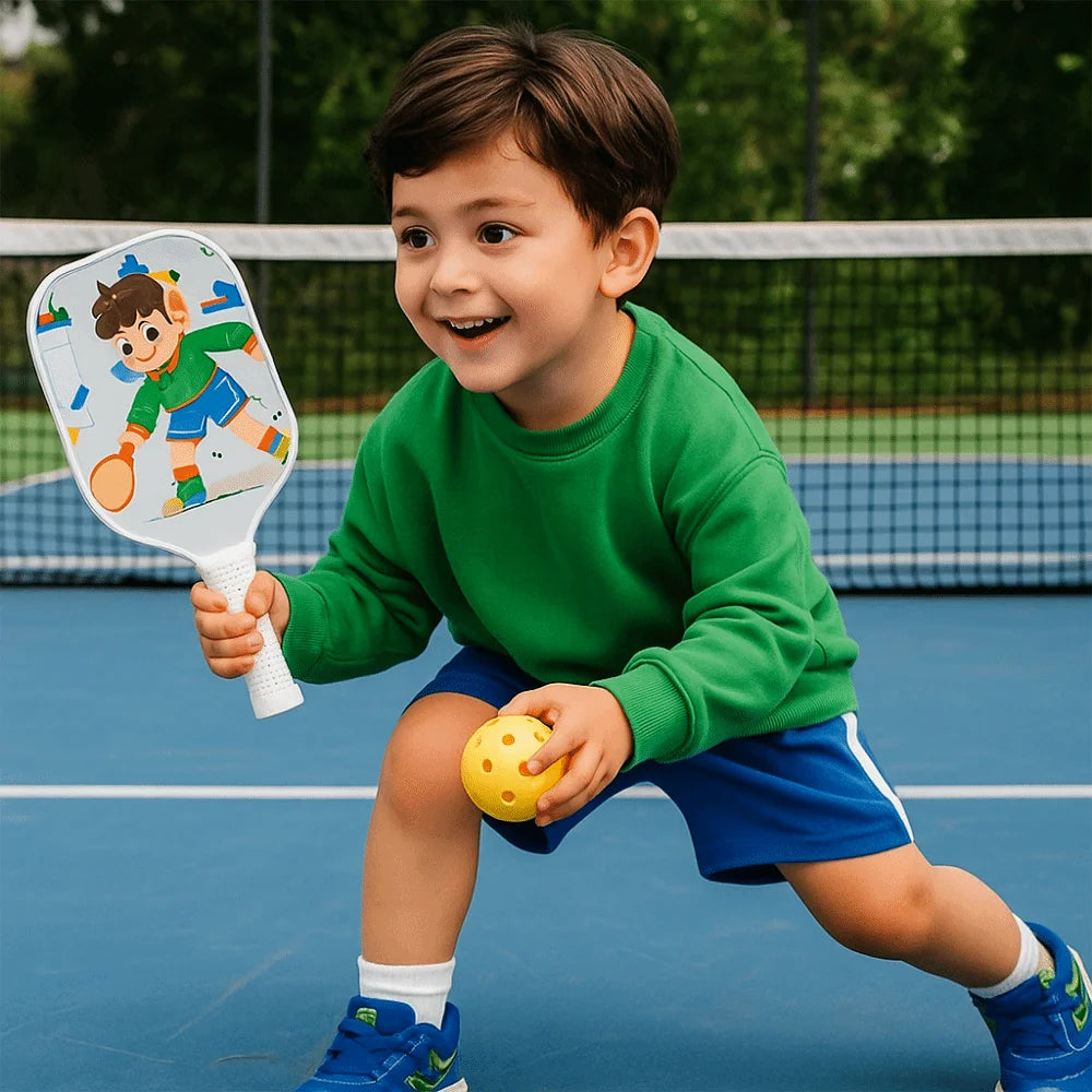Kids Pickleball Set - Fun Cartoon Paddle with Ergonomic Grip