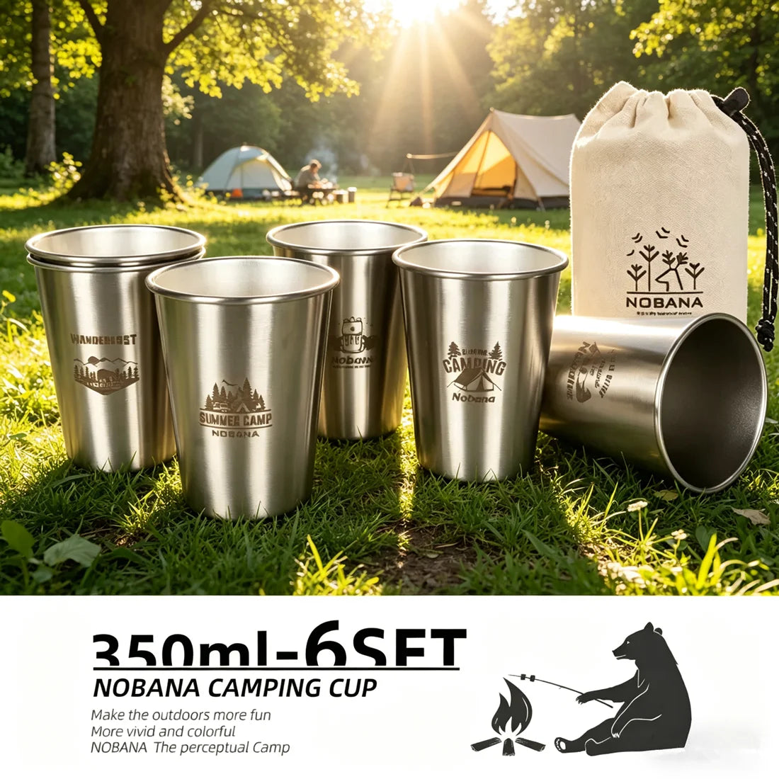 MOUNTAINHIKER 304 Stainless Steel Camping Cup Set - 4/6/8PCS Travel Cups