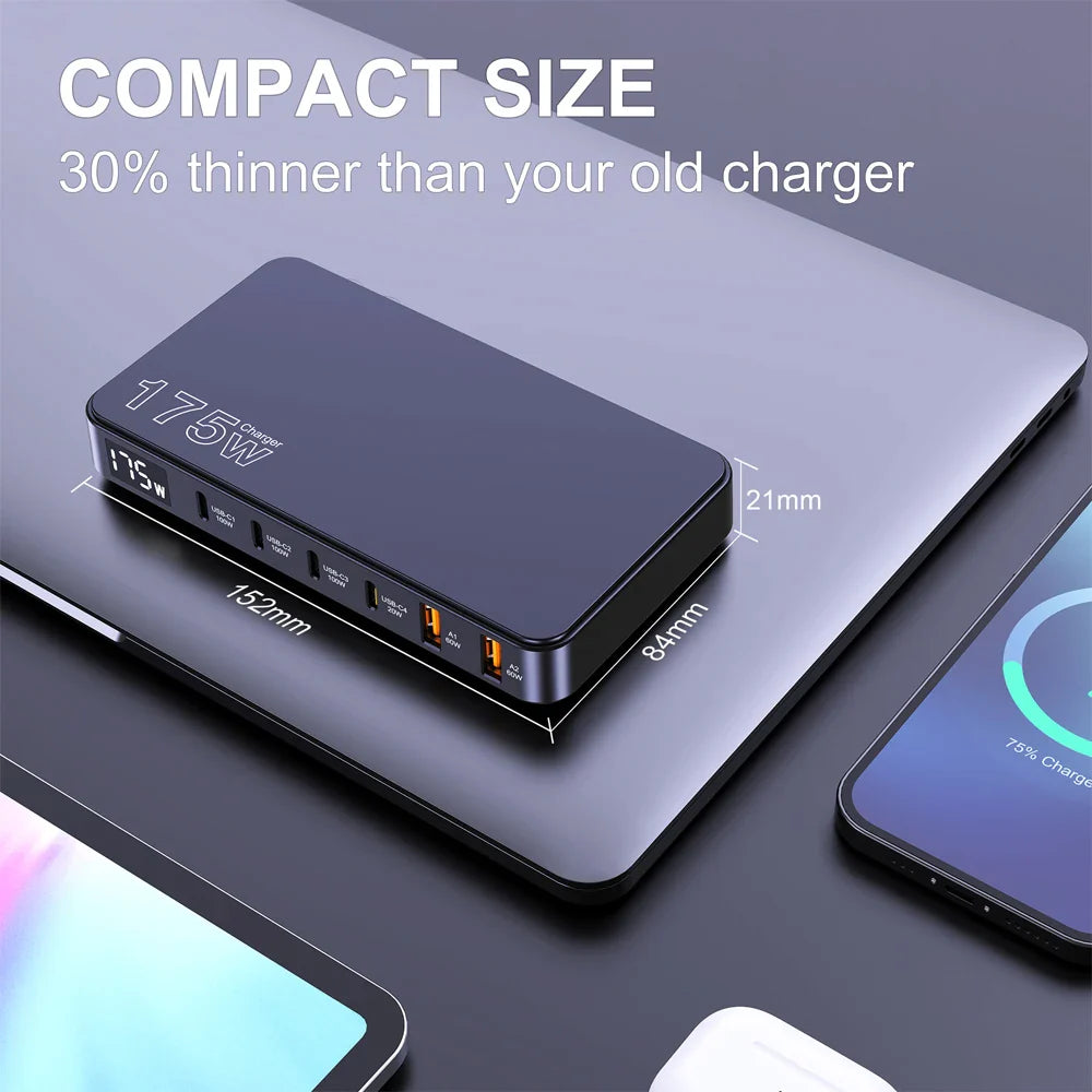 Ueetop 175W GaN USB C Charger with LED Display - 6 Fast Charging Ports