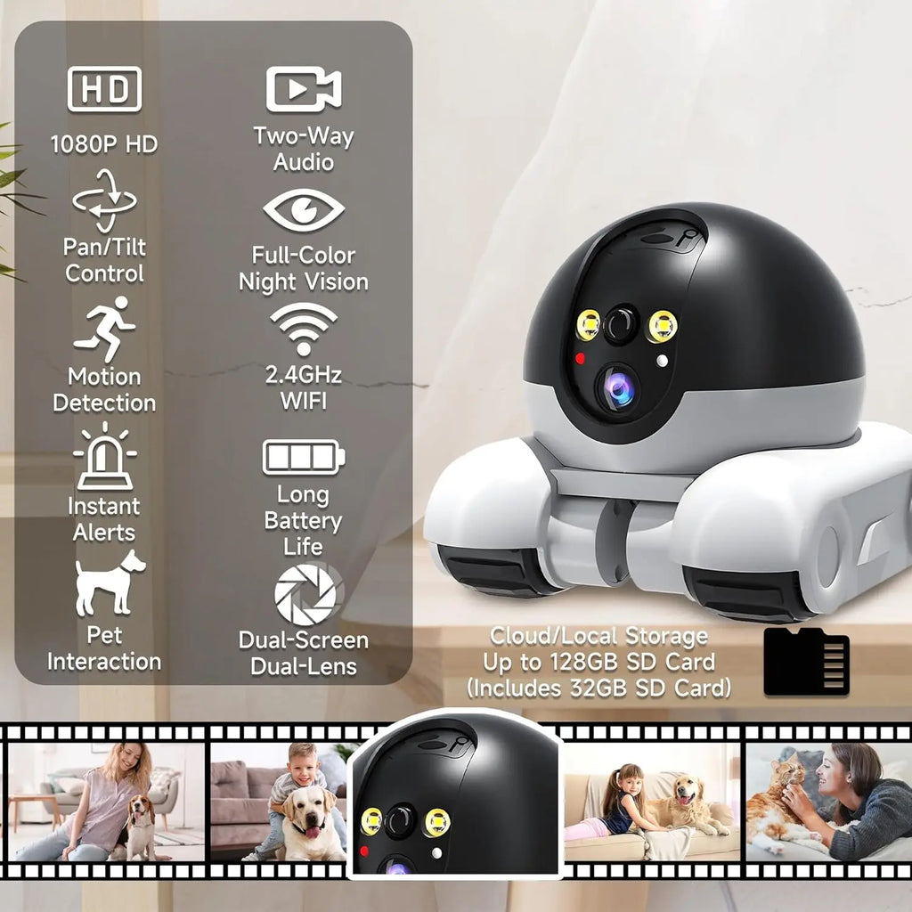 1080P Movable Pet Cam - Smart Home Security & Monitoring for Pets