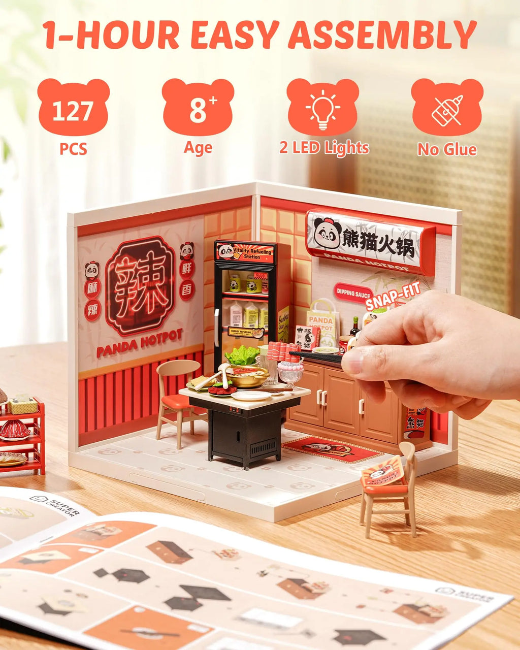 Rolife Panda Hot Pot DIY Miniature Model Kit - Creative Stress Relief Fun