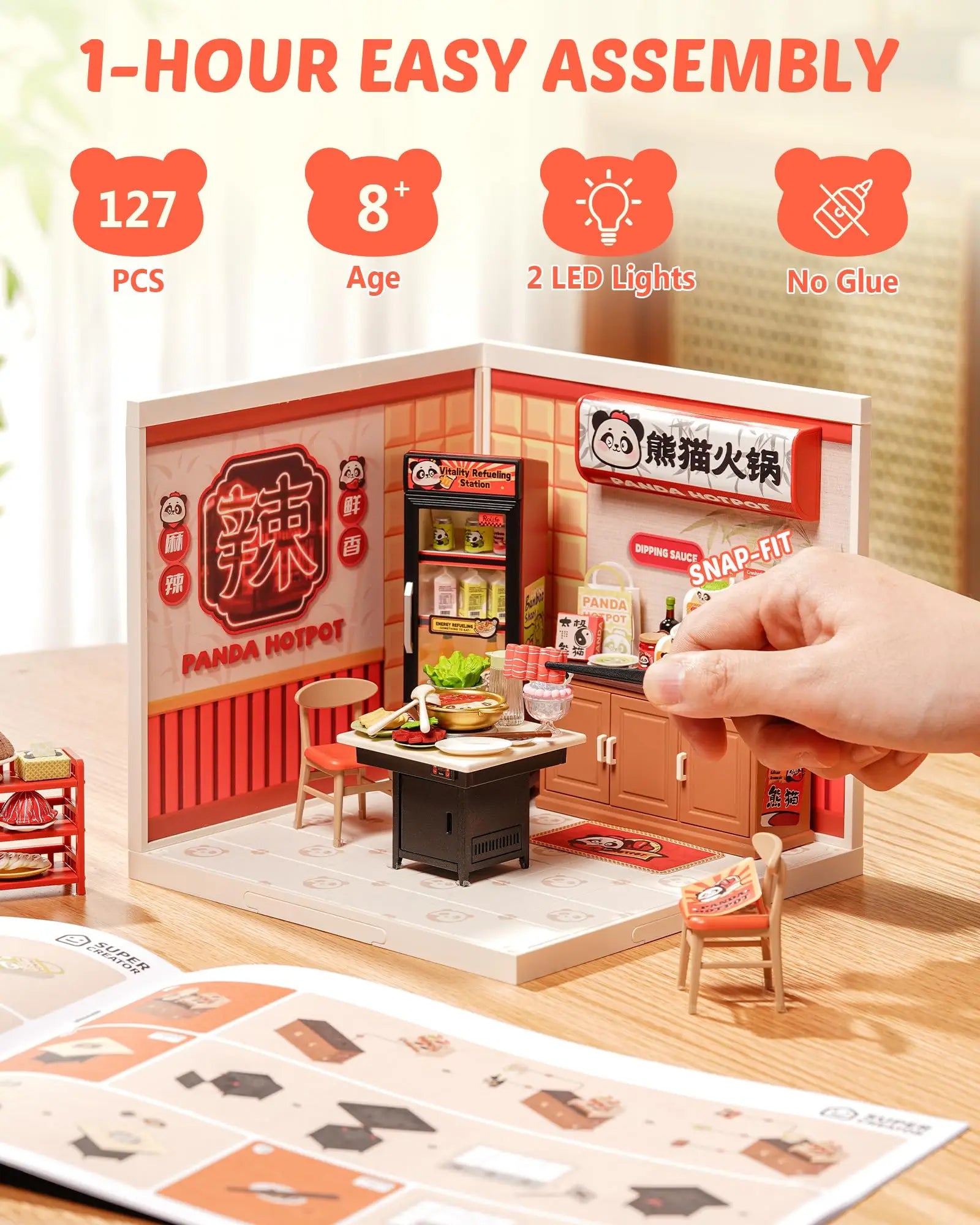 Rolife Panda Hot Pot DIY Miniature Model Kit - Creative Stress Relief Fun