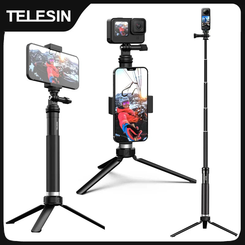 TELESIN 360° Selfie Stick Tripod for Action Cameras & Smartphones