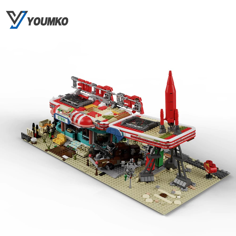 2221PCS Red Rocket Gas Station Building Blocks - Fun Toy for Kids & Adults