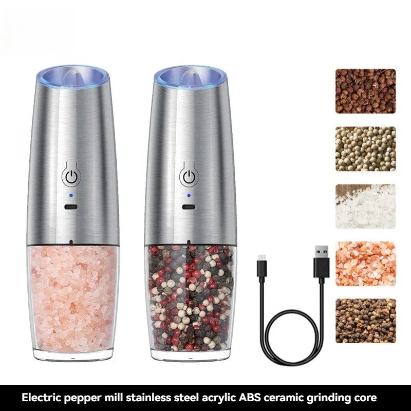 USB Rechargeable Electric Pepper Grinder Set - Adjustable Coarseness