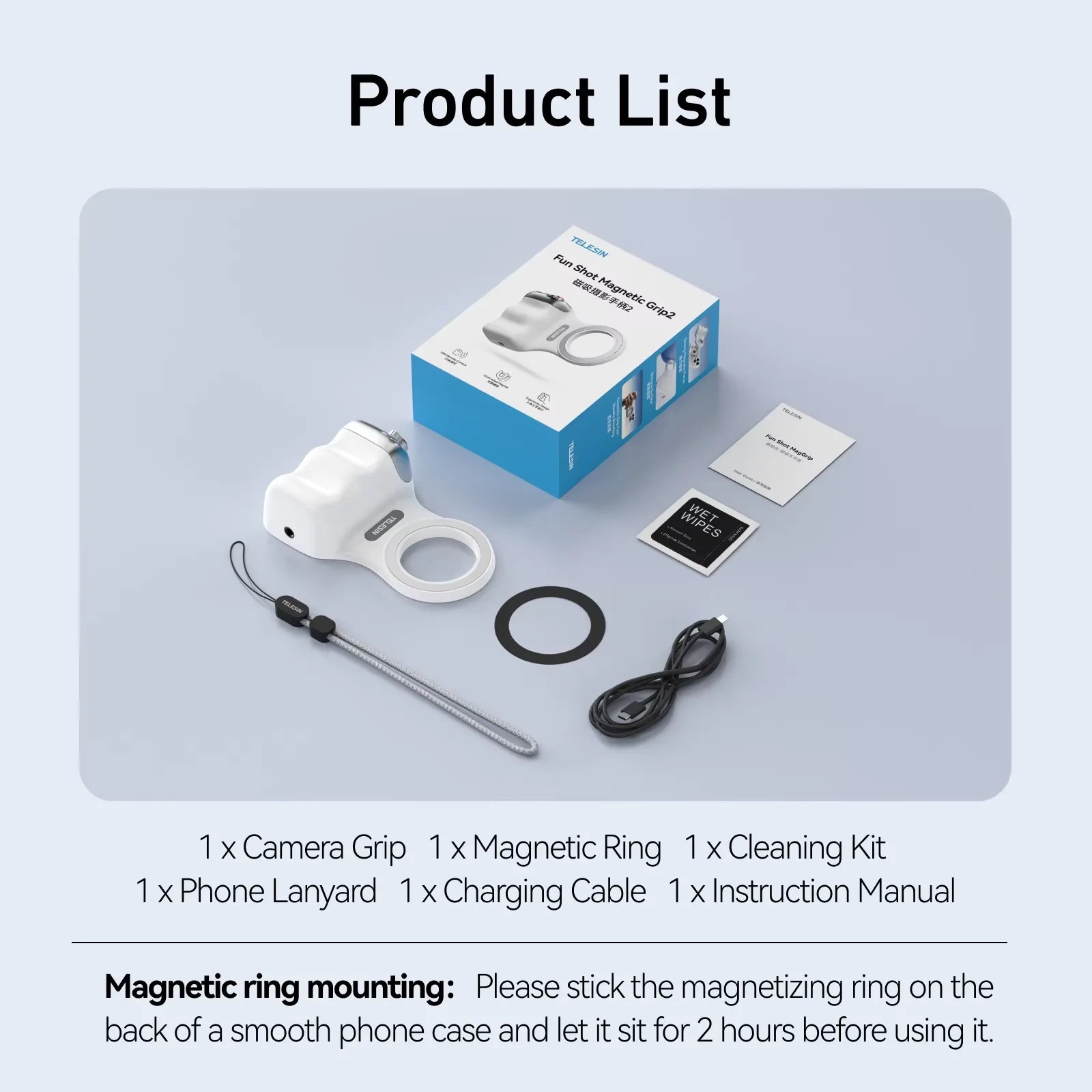 TELESIN Magnetic Phone Grip & Remote Control for iPhone/Huawei/Samsung