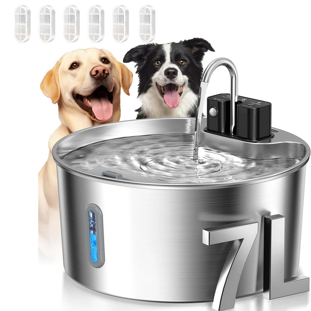 7L Stainless Steel Wireless Cat Water Fountain – Auto Drinker Dispenser