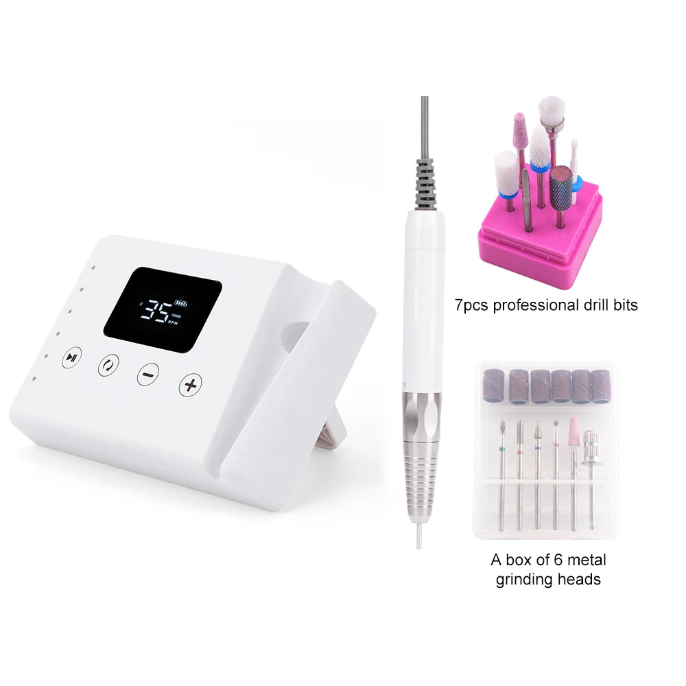 Powerful 85W Brushless Electric Nail Drill - 35,000 RPM 2-in-1 Manicure Tool