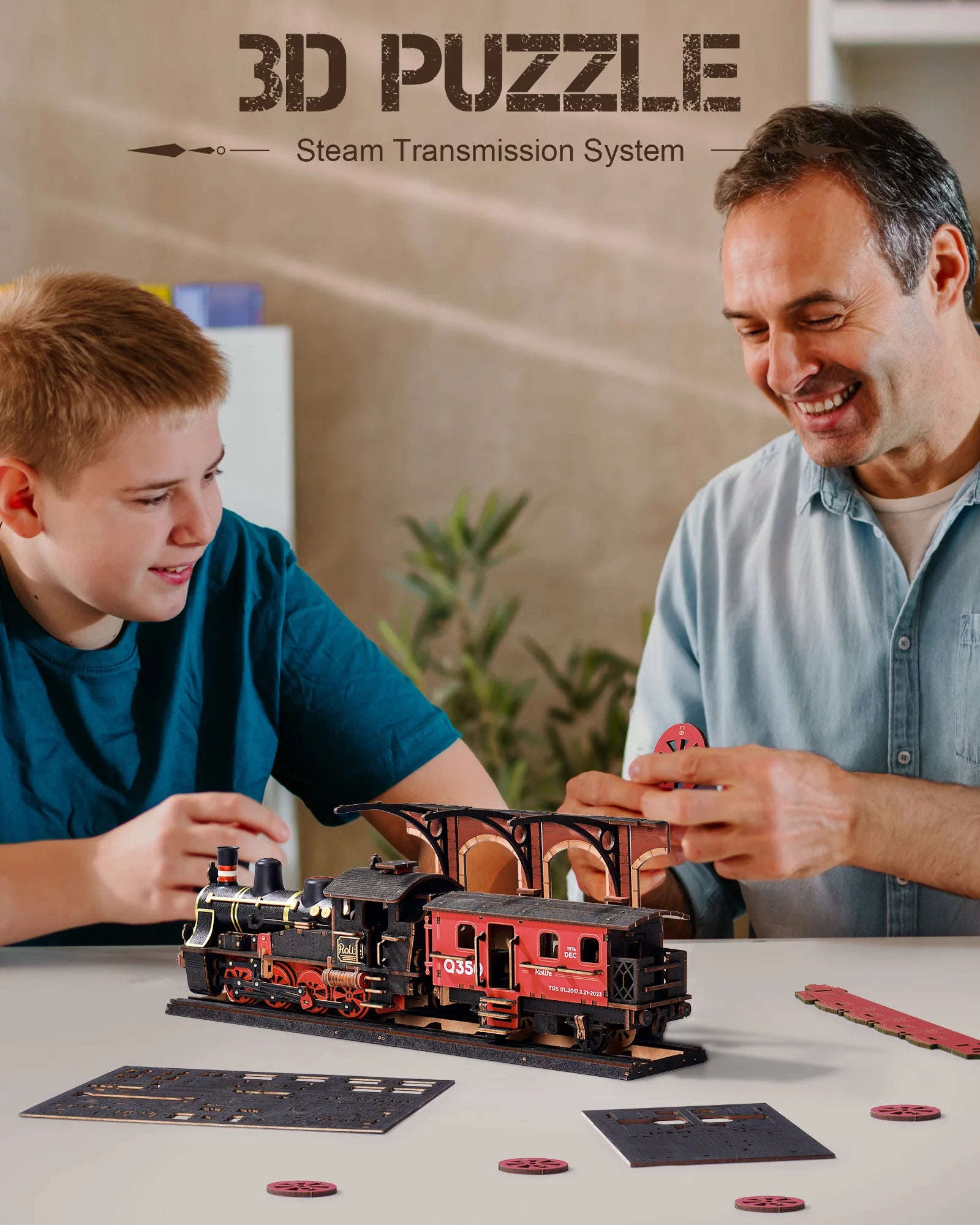 Robotime 3D Wooden Steam Train Puzzle - Engaging Craft Challenge