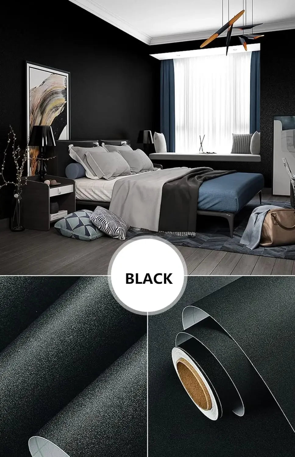 Self-Adhesive Black Matte Wallpaper - Waterproof Vinyl Contact Paper
