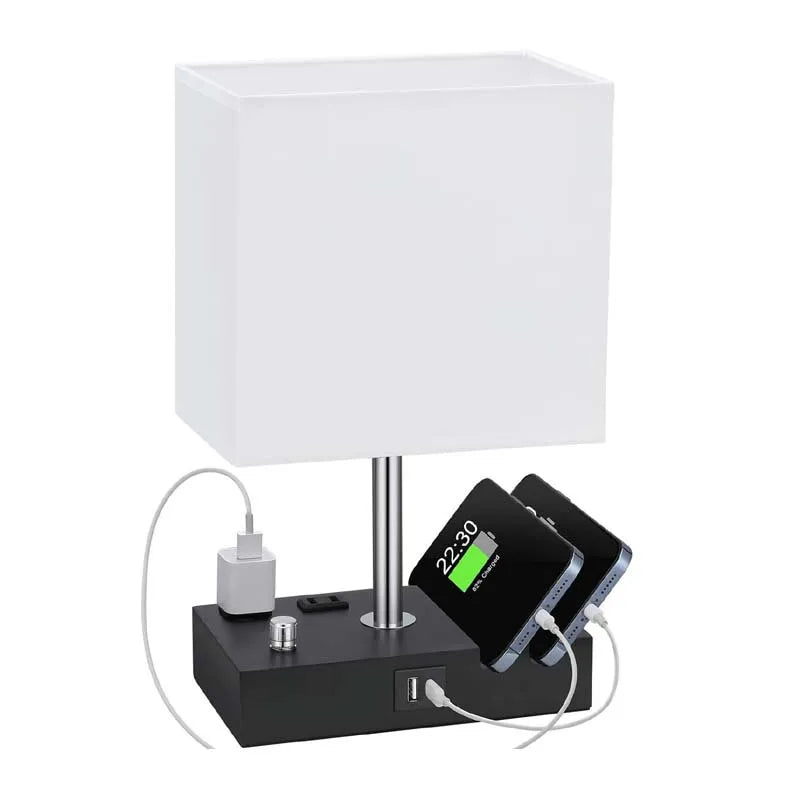 Dimmable Touch Control Table Lamp with Fabric Shade - USB Charging
