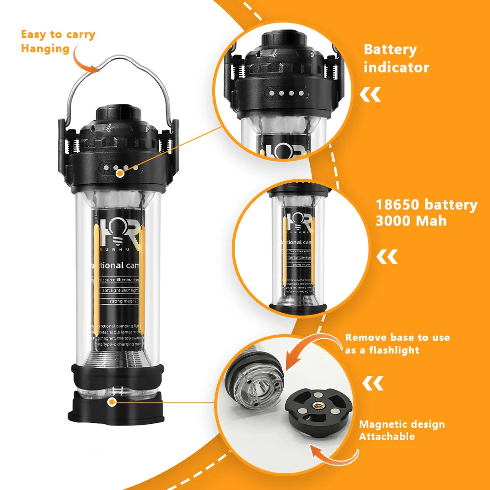 DOTWISE 3000mAh Portable Retro Camping Lantern - Waterproof & Dimmable