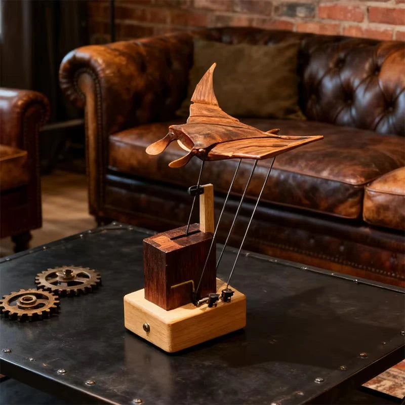 Artistic Wooden Manta Ray Automaton - Mesmeric Marine Movement Decor