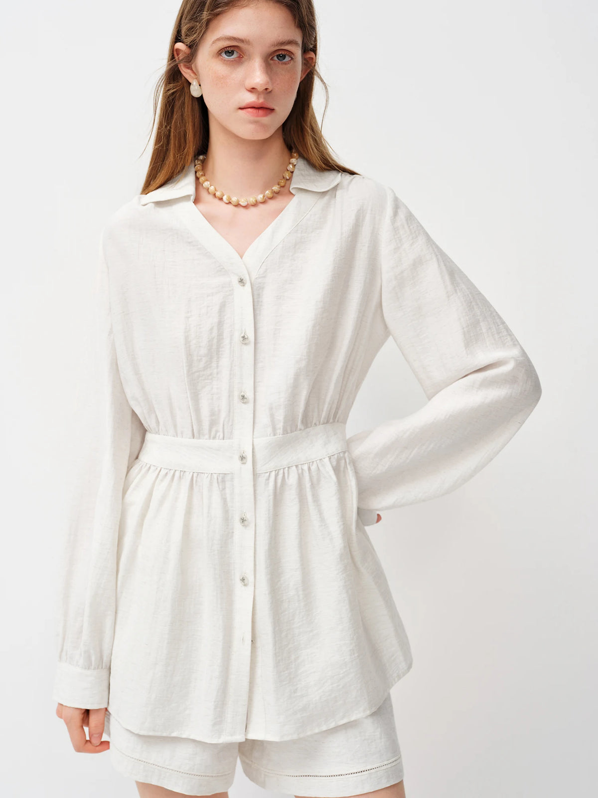 FANSILANEN Spring Women's Aesthetic Linen Shirt & Shorts Set