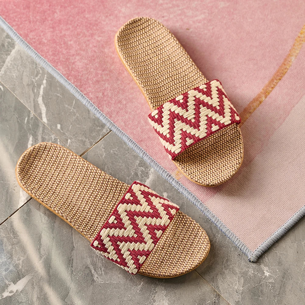 Stylish Linen Slippers - Lightweight Non-Slip Home Sandals